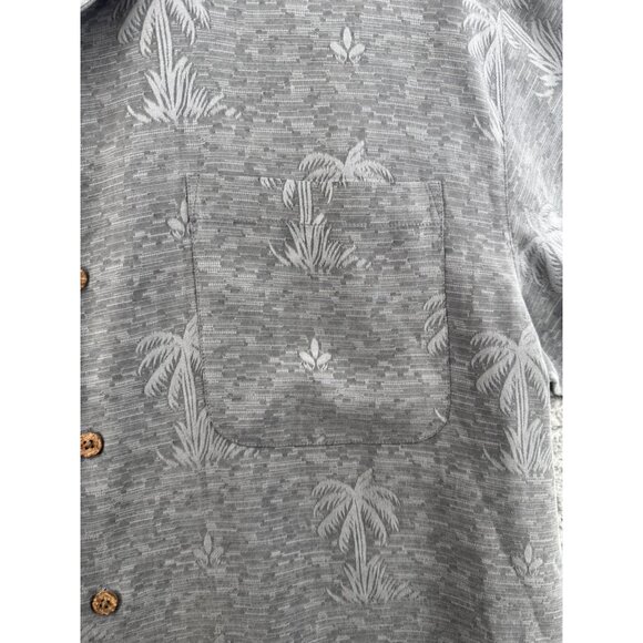 Tommy Bahama Palm Tree Print 100% Silk Button-Up Short Sleeve Shirt Gray Size L - Picture 3 of 9